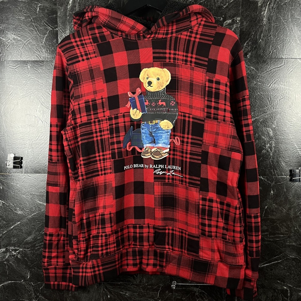 Polo Ralph Lauren Boy's Red Plaid Sherpa Hoodie XL (Women's Small)